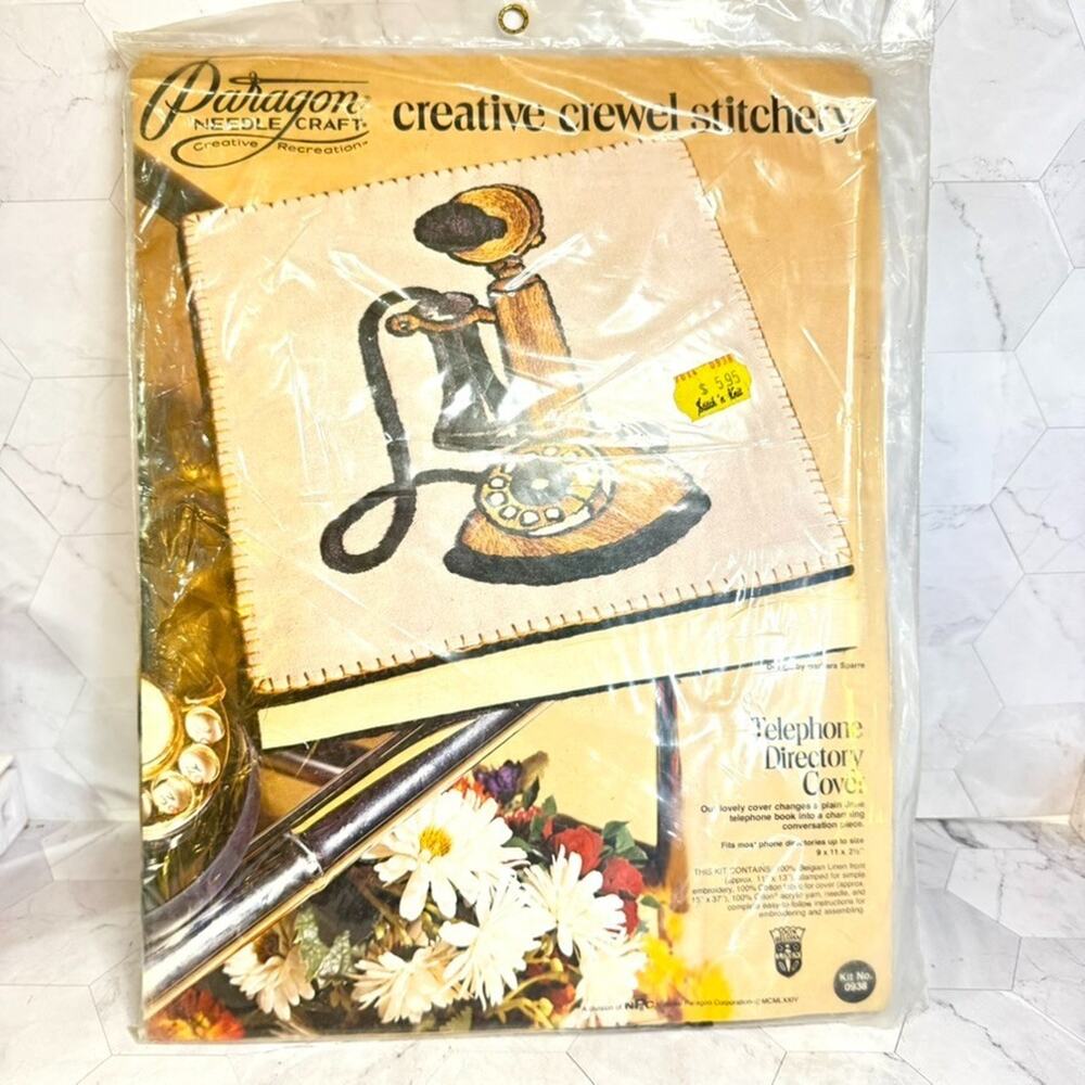 NOS Vtg Paragon Creative Crewel Stitchery Kit 1974 Telephone Cover Sparre #0938